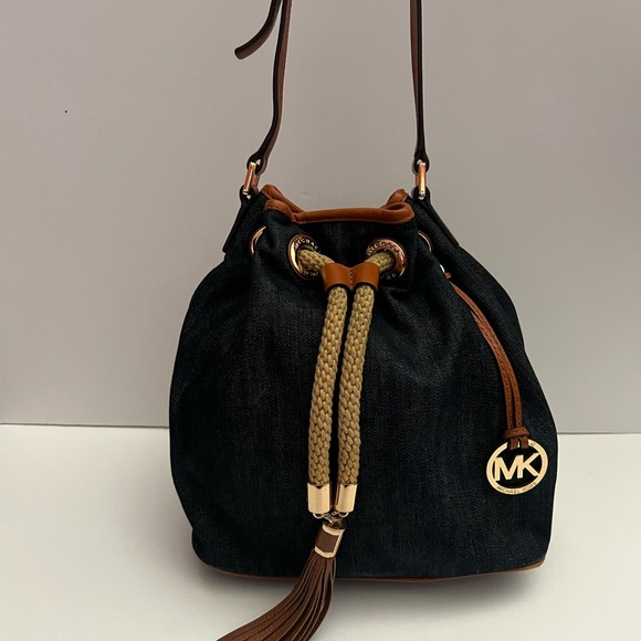 Michael Kors Denim Drawstring Bucket Bag - Picture 1 of 11